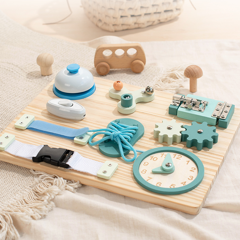 Montessori early Education Blue Clock, busy board, kindergarten enlightenment teaching AIDS, baby intelligence science and education toys, intelligence wooden toys, exercise hands-on ability details Picture