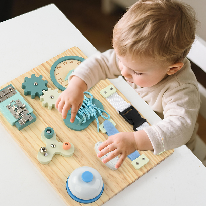 Montessori early Education Blue Clock, busy board, kindergarten enlightenment teaching AIDS, baby intelligence science and education toys, intelligence wooden toys, exercise hands-on ability Item Picture