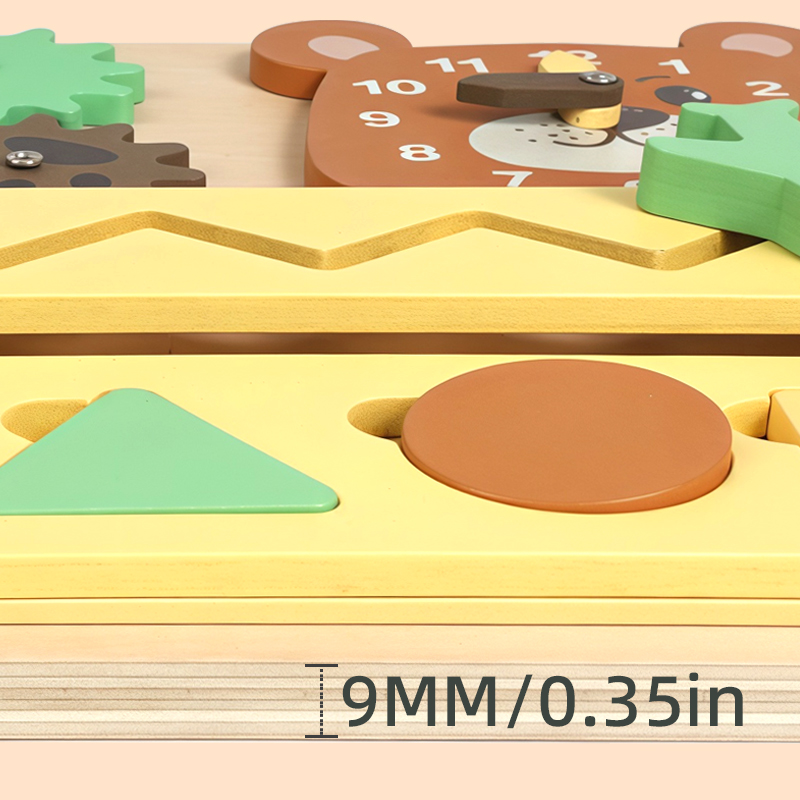 Montessori children's early education Bear Clock Busy Board, kindergarten enlightenment teaching AIDS, baby intelligence science and education toys, intelligence wooden toys, exercise hands-on ability Item Picture