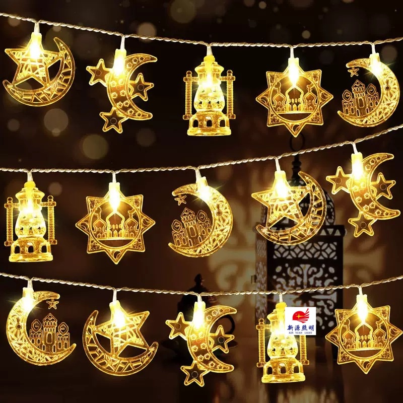 Star and moon lanterns flash, Middle Eastern Arab festival hanging lanterns, palace lanterns, bottles, star and moon castles, LED lights