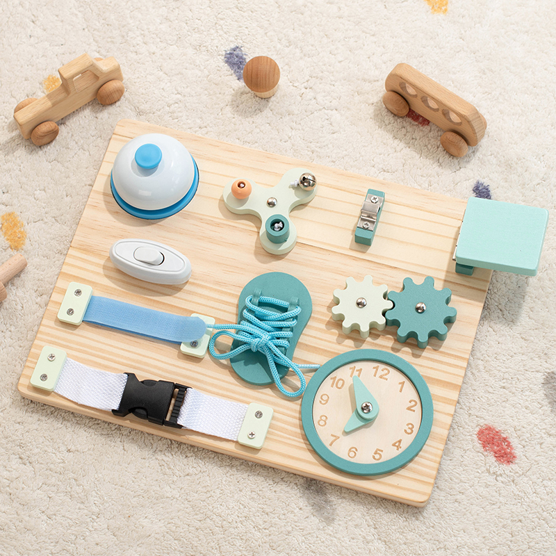 Montessori early Education Blue Clock, busy board, kindergarten enlightenment teaching AIDS, baby intelligence science and education toys, intelligence wooden toys, exercise hands-on ability Specification drawing