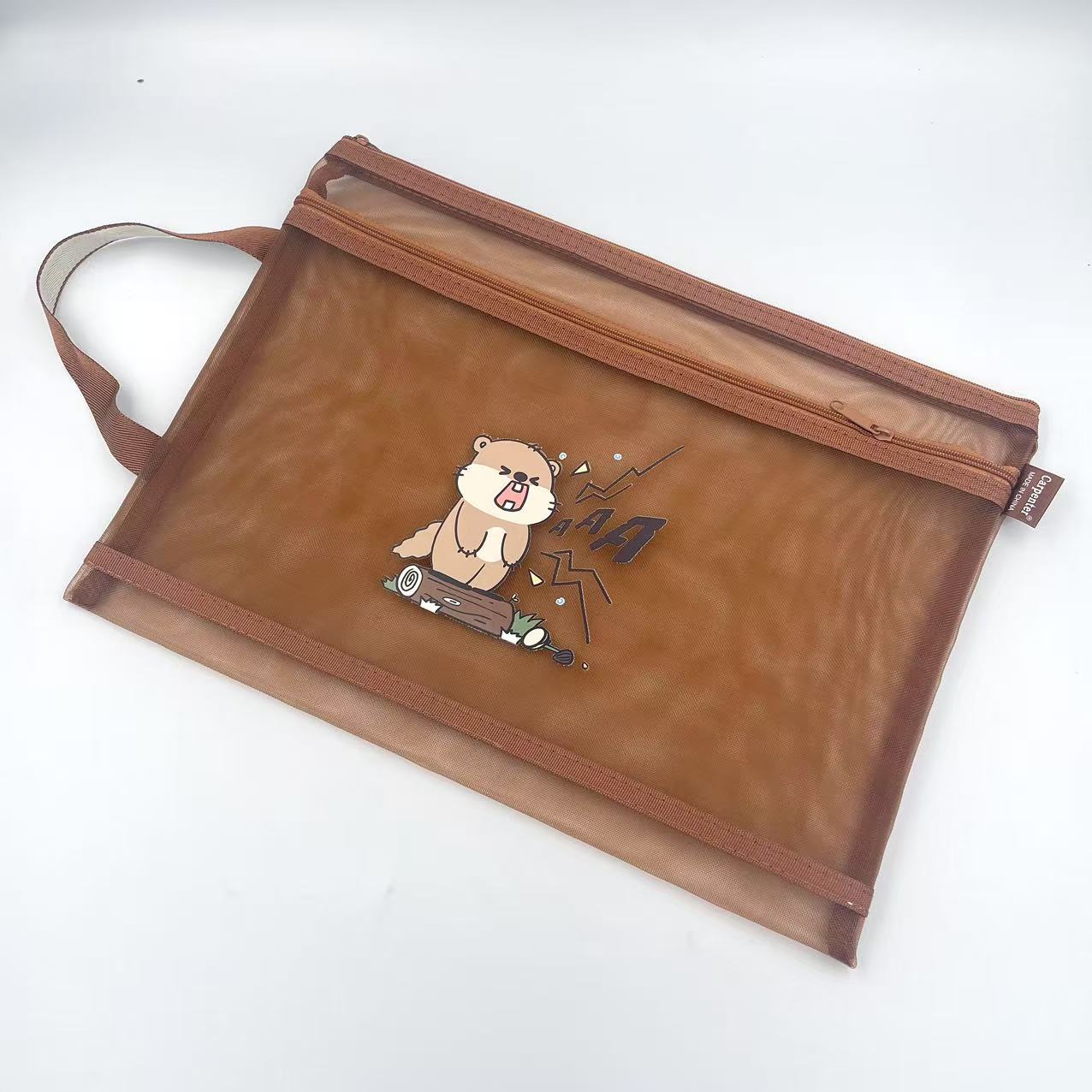 A4 Marmot zipper bag, cartoon printed mesh bag, student stationery bag, double-layer pen case, office materials bag Application Scenario