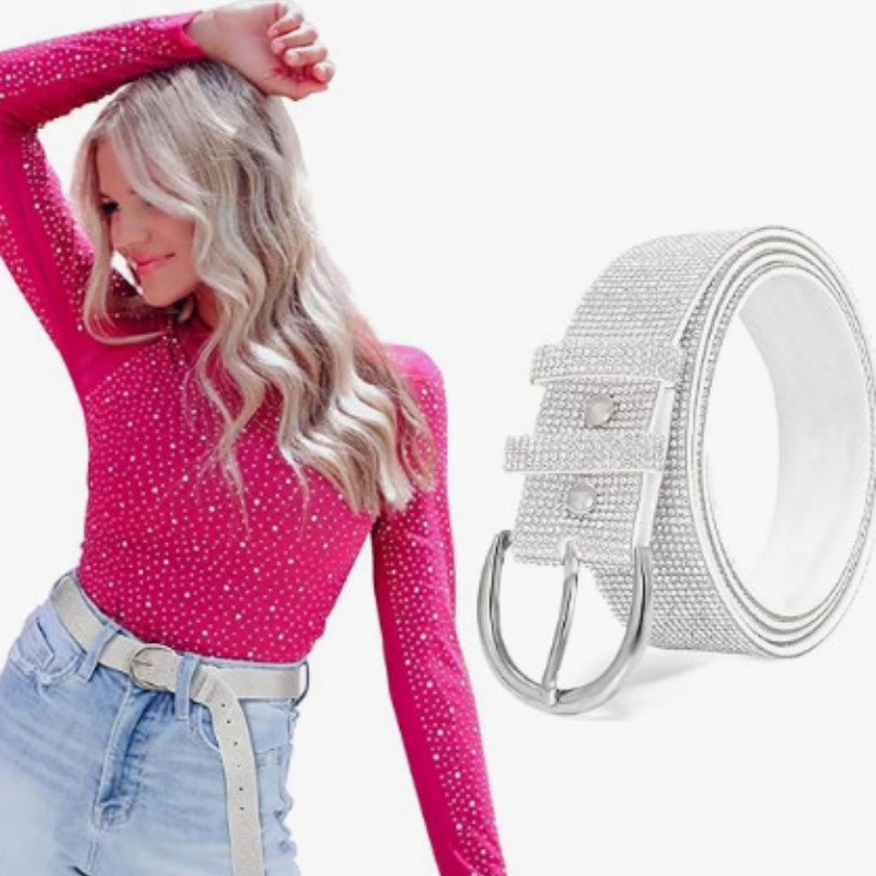 A full water diamond belt for ladies with diamonds is fashionable and versatile. The all-diamond and diamond-encrusted belt decoration pairs well with skirts and jeans for trendy ins Item Picture