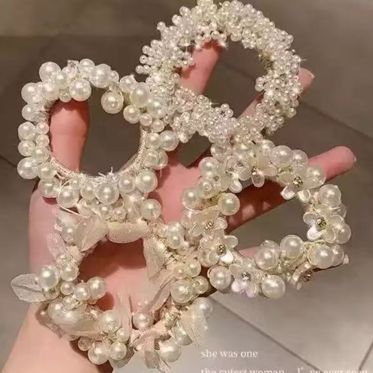 精致优雅小清新时尚高级感珍珠手链发圈，法式浪漫大肠发圈
