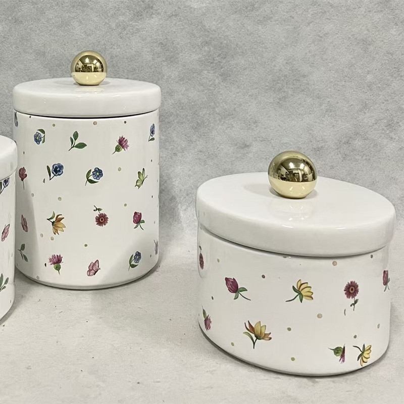 Luz de lujo cerámica impresión latas herméticas latas de almacenamiento de grado alimenticio latas de almacenamiento de cocina decoración de objetos Item Picture