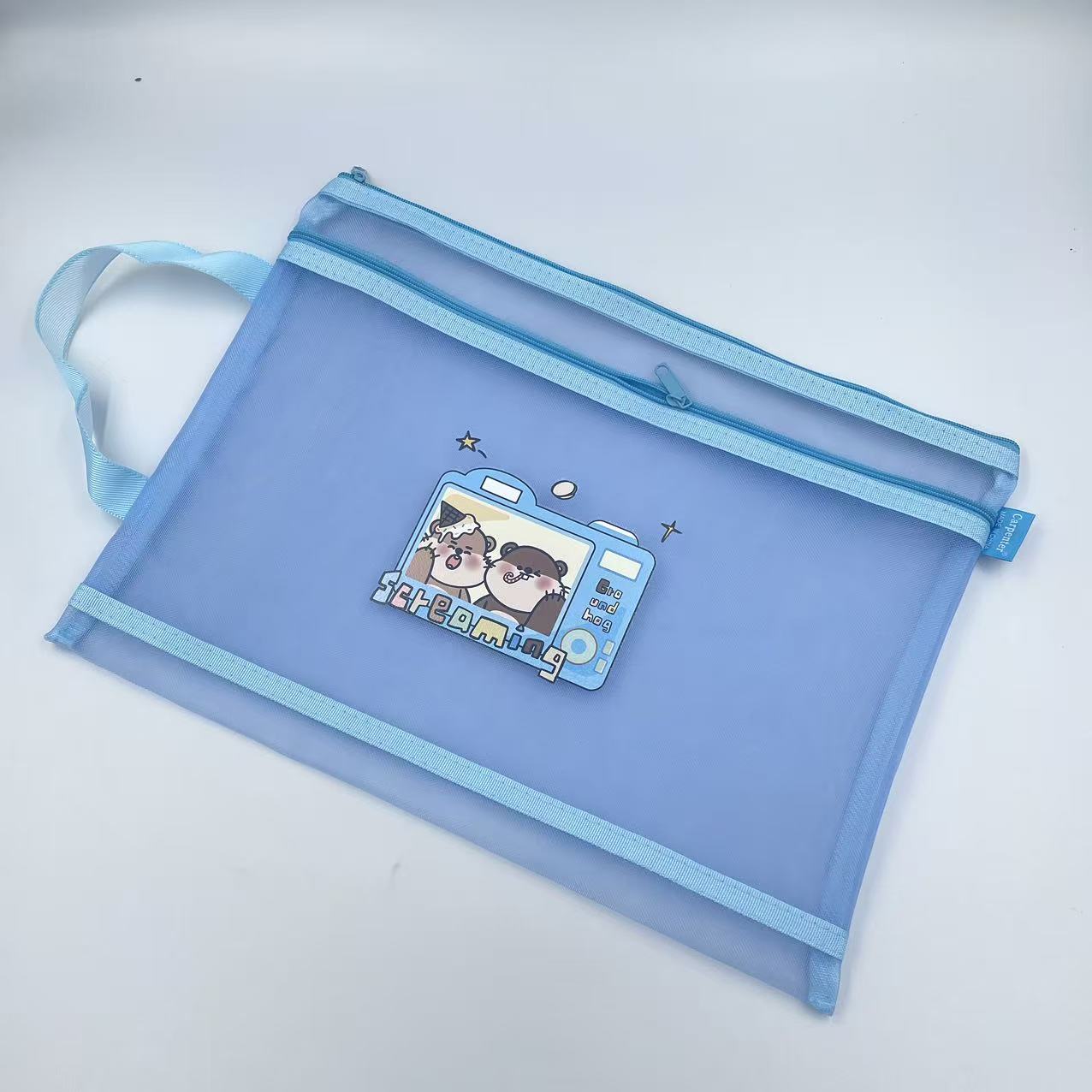 A4 Marmot zipper bag, cartoon printed mesh bag, student stationery bag, double-layer pen case, office materials bag Item Picture
