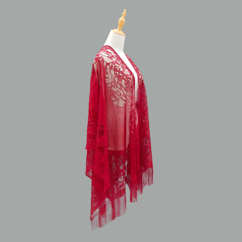 New Chinese-style cheongsam shawl for women, spring and summer, thin and elegant lace cutout tassels, ancient-style shawl for bridesmaids, evening gowns, cheongsam shawl for parties and banquets Item Picture