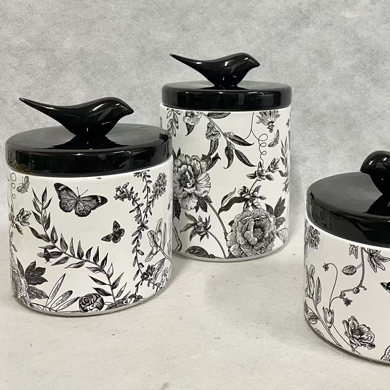 Luz de lujo cerámica impresión latas herméticas latas de almacenamiento de grado alimenticio latas de almacenamiento de cocina decoración de objetos Specification image