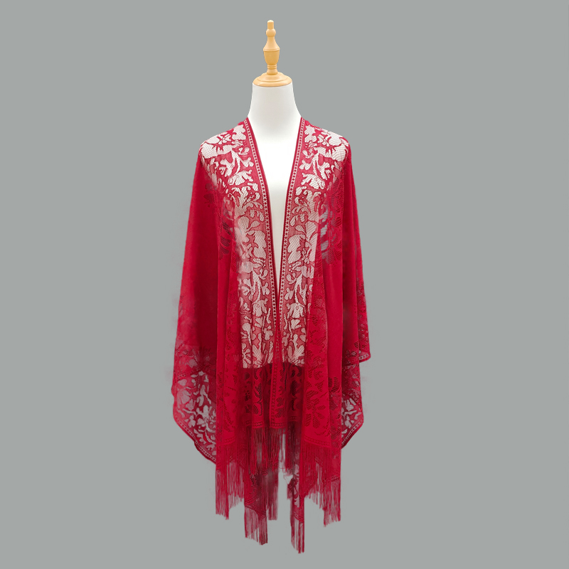 New Chinese-style cheongsam shawl for women, spring and summer, thin and elegant lace cutout tassels, ancient-style shawl for bridesmaids, evening gowns, cheongsam shawl for parties and banquets pic 1