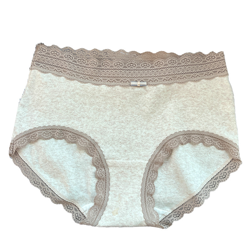 New sexy lace-trimmed women's underwear, long pure cotton women's mid-waist breathable, comfortable and high-elastic triangle pants Item Picture