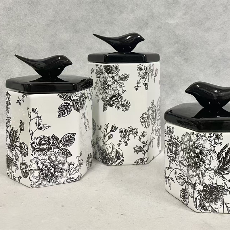 Luz de lujo cerámica latas selladas comida alimenticia latas de almacenamiento impresas latas de almacenamiento de cocina decoración de objetos Specification image