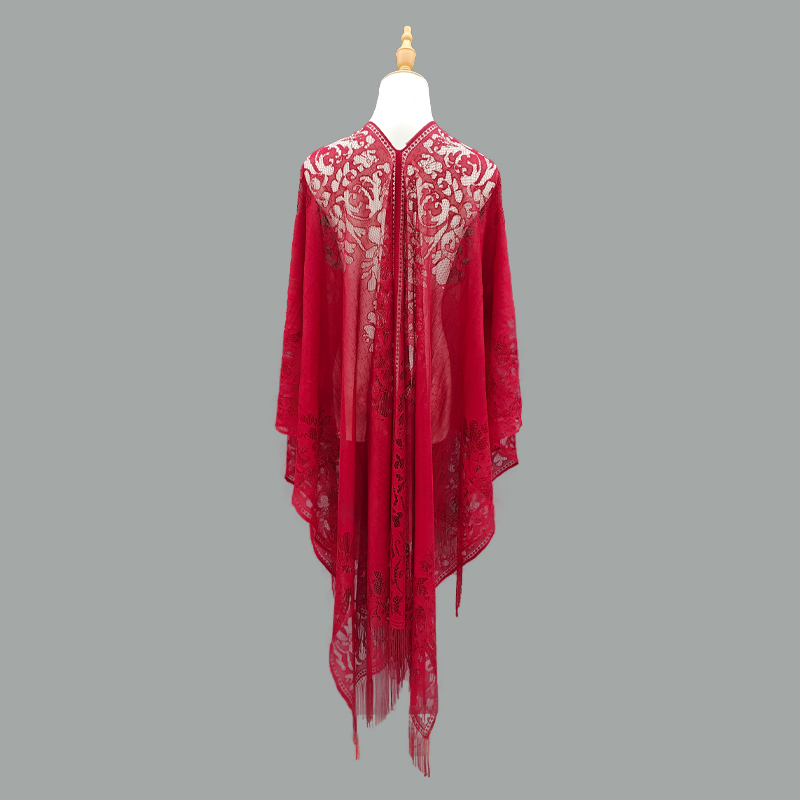 New Chinese-style cheongsam shawl for women, spring and summer, thin and elegant lace cutout tassels, ancient-style shawl for bridesmaids, evening gowns, cheongsam shawl for parties and banquets Application Scenario