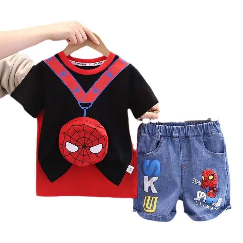 夏装新款婴幼儿童休闲帅气卡通圆领短袖套装