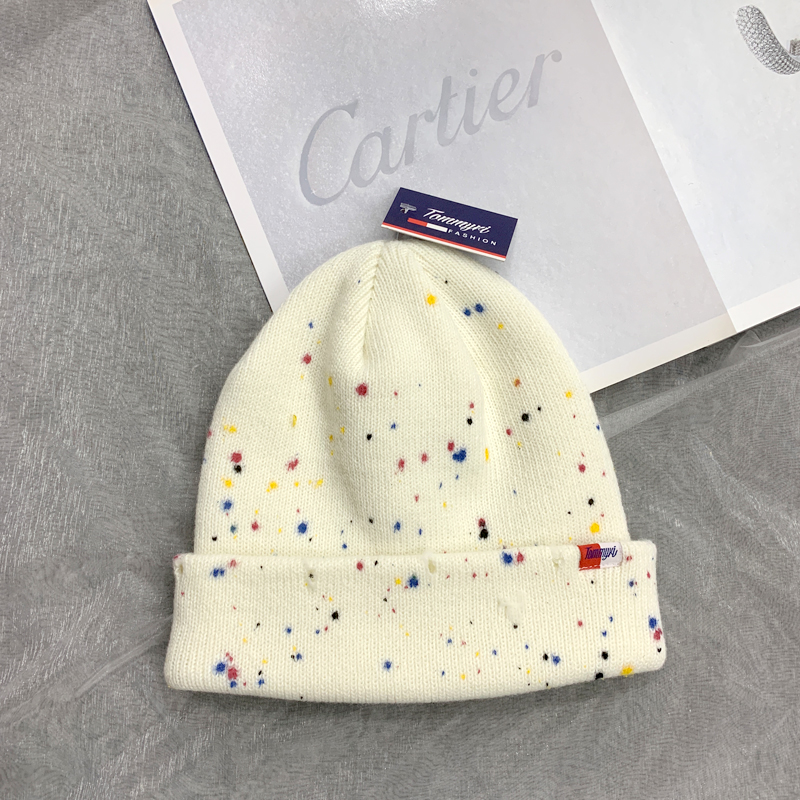 Colorful ink-wash knitted hats for women, autumn and winter Korean style Instagram trendy, versatile, warm and ear-protecting cold hats for men, street woolen hats Specification drawing