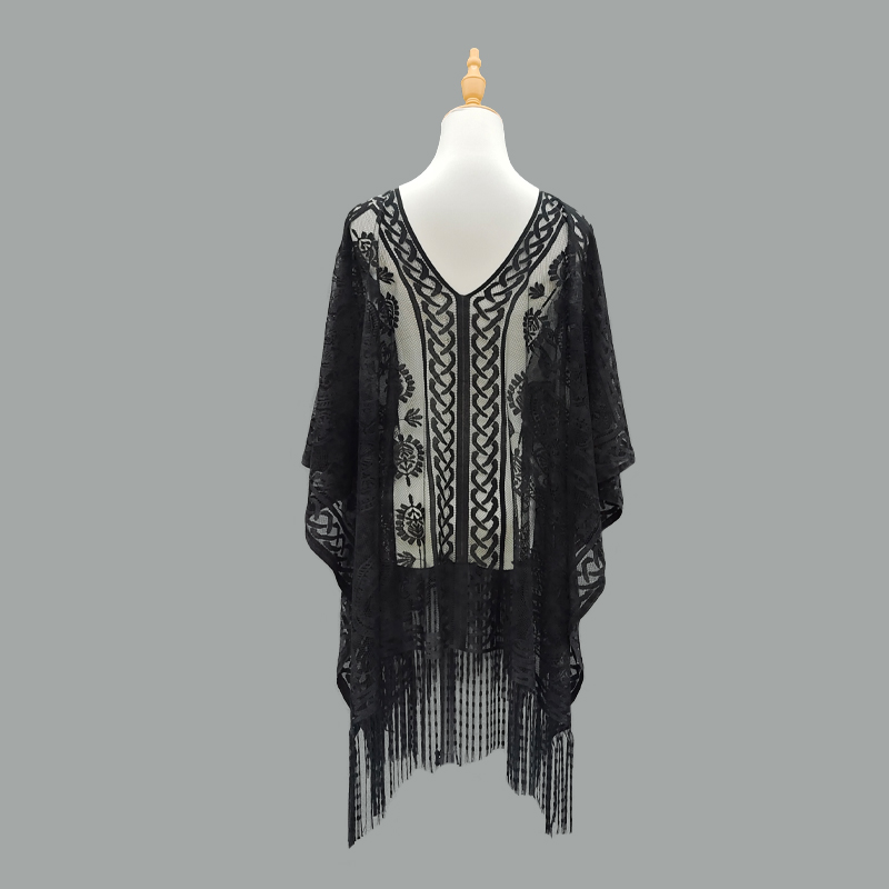 Cross-border Bohemian hollowed-out tassel lace blouse, beach blouse, fabric bikini, beach dress, tassel pullover, shawl, export sun-protective clothing, fabric materials, Amazon cross-border direct supply, TK overseas bestsellers pic 2