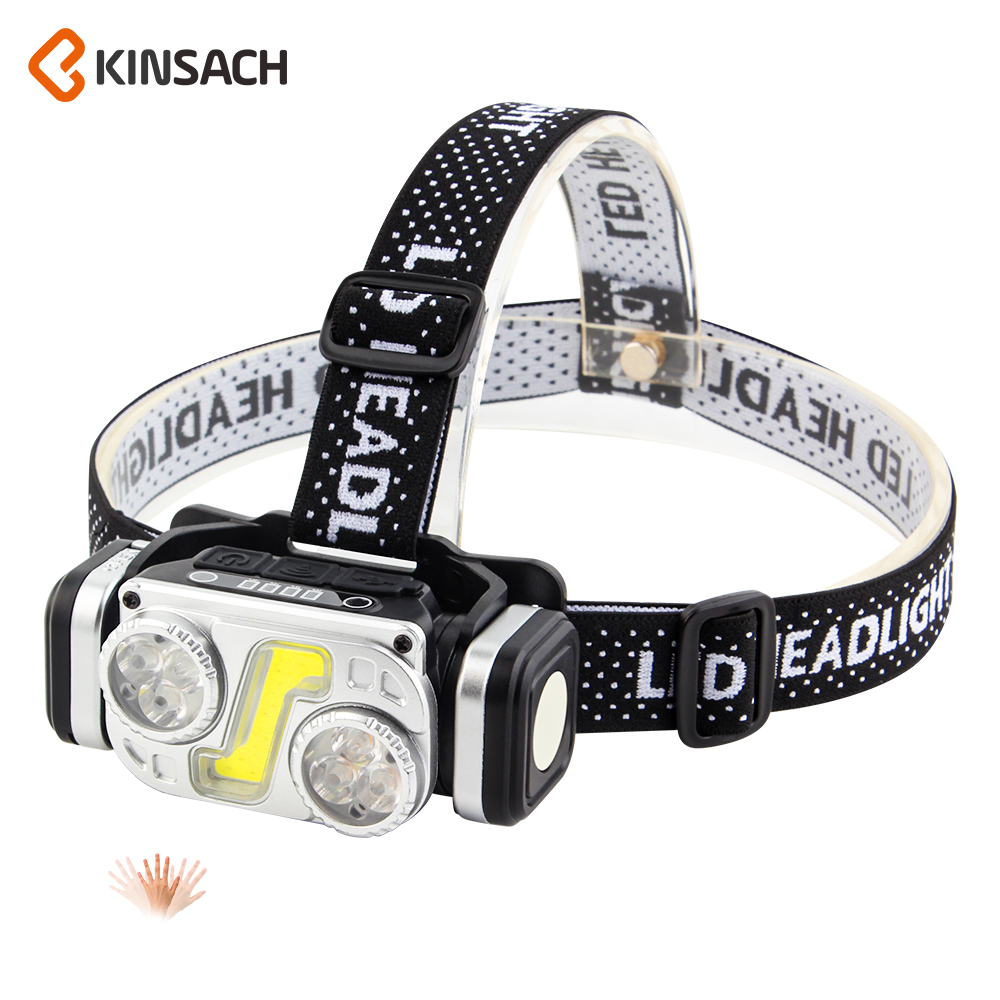 KINSACH Star Source TYPE-C rechargeable plastic 3* white led+3* Yellow LED+cob sensor headlamp