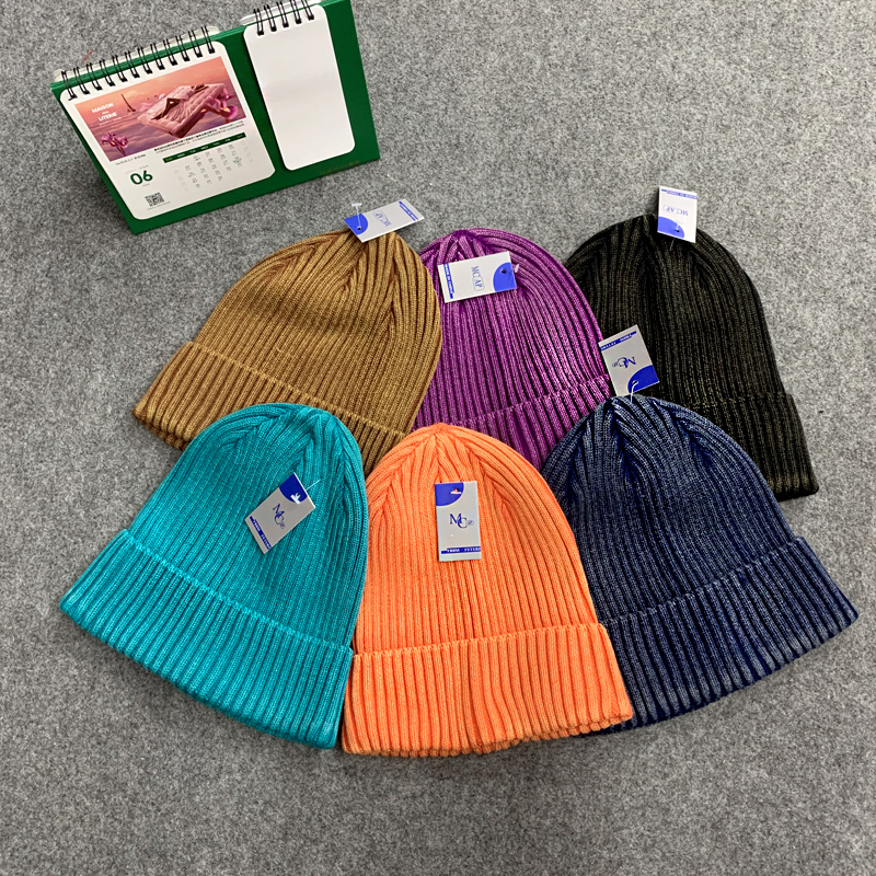 Winter warm knitted cold cap, suitable for both men and women, in an ins style, aged and washed color woolen cap full figure