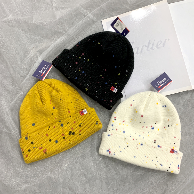 Colorful ink-wash knitted hats for women, autumn and winter Korean style Instagram trendy, versatile, warm and ear-protecting cold hats for men, street woolen hats details Picture