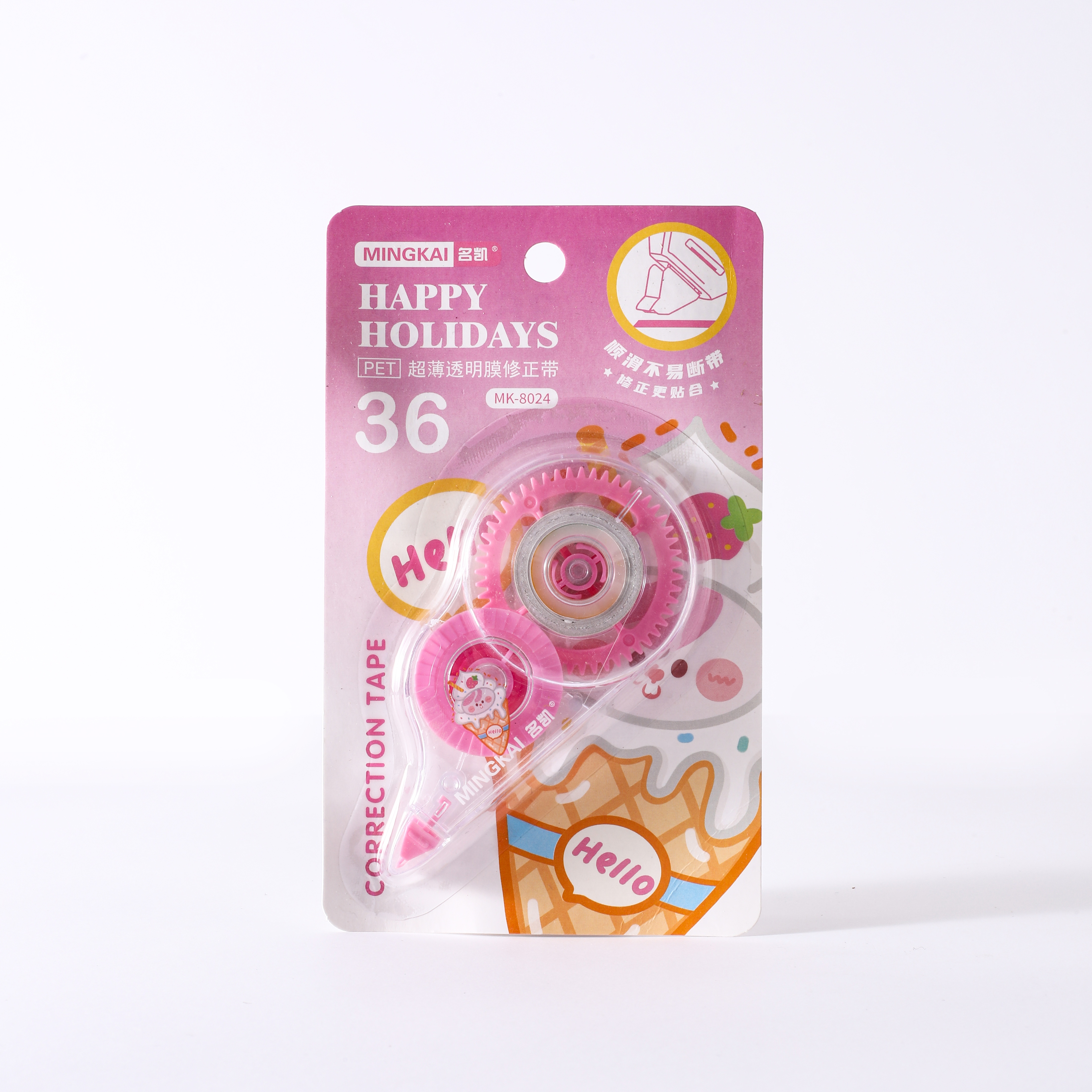 MK-8024 high-quality regular correction tape, 36 ultra-thin PET transparent film, easy to use, continuous use, special for students, factory direct sales Specification drawing