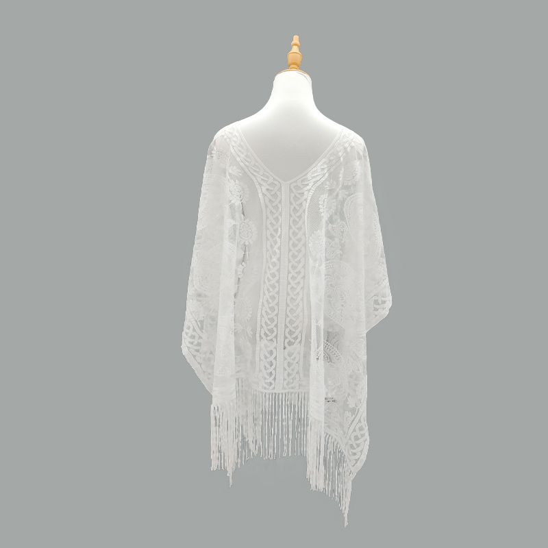 Cross-border Bohemian hollowed-out tassel lace blouse, beach blouse, fabric bikini, beach dress, tassel pullover, shawl, export sun-protective clothing, fabric materials, Amazon cross-border direct supply, TK overseas bestsellers Item Picture