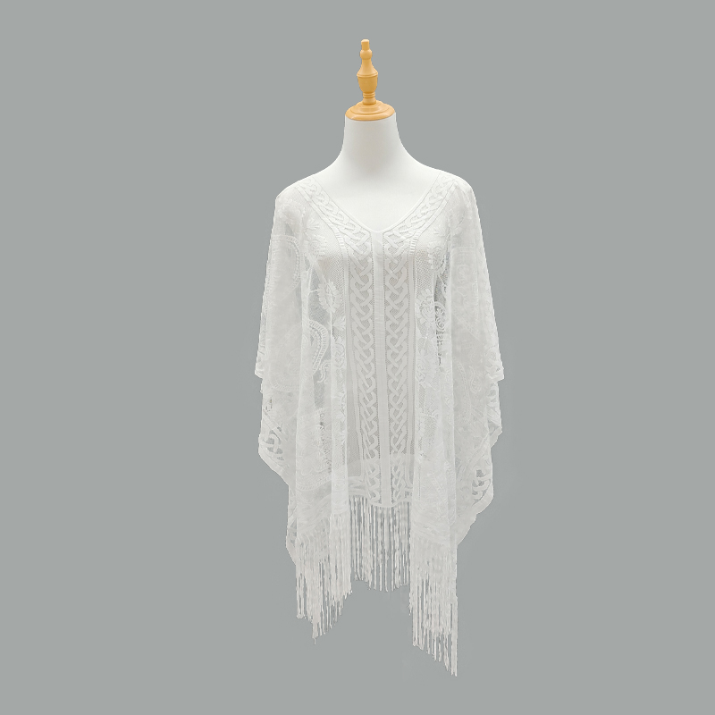Cross-border Bohemian hollowed-out tassel lace blouse, beach blouse, fabric bikini, beach dress, tassel pullover, shawl, export sun-protective clothing, fabric materials, Amazon cross-border direct supply, TK overseas bestsellers Application Scenario
