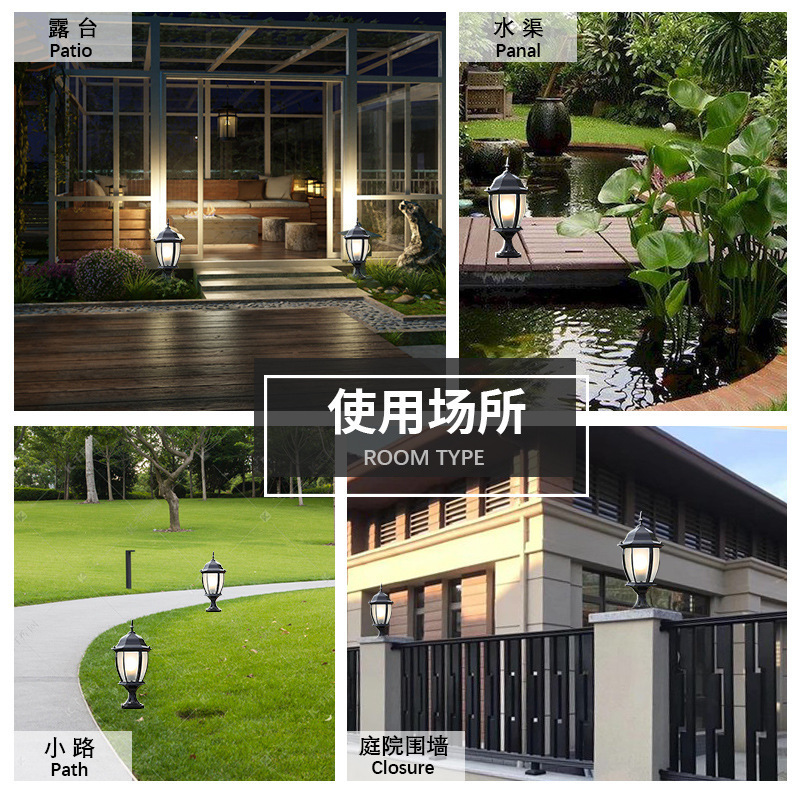 Wall headlights, column headlights, door column lights, villa European-style courtyard lights, garden LED gate lights, outdoor waterproof aluminum Application Scenario