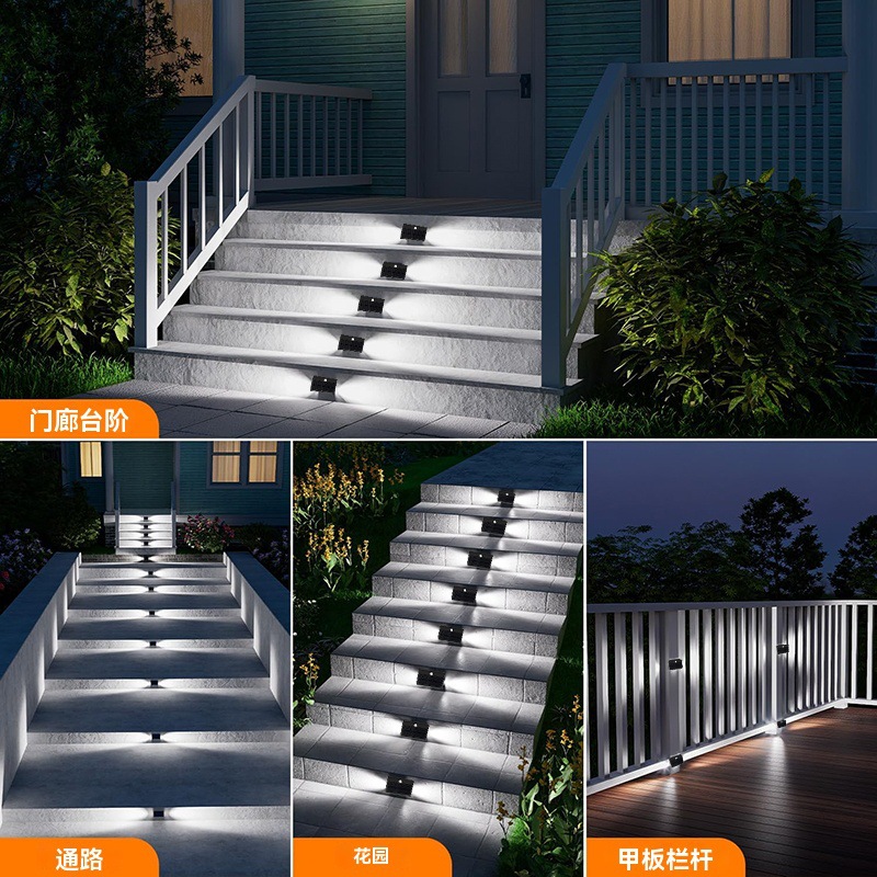 Human-sensing solar step lights, garden lights, garden fence railings, decorative household waterproof step staircase lights Application Scenario