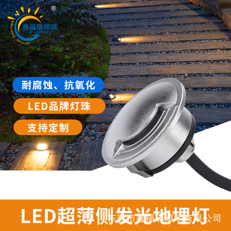 Stainless steel translucent circular ultra-thin ground lamp, outdoor waterproof embedded side-emitting ground lamp, walkway lamp full figure
