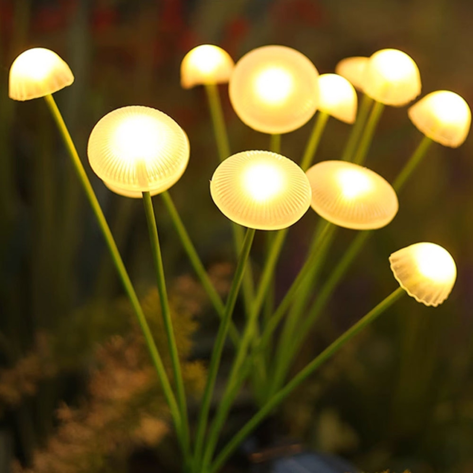 Solar-powered jellyfish lights, household outdoor courtyard landscape atmosphere lights, garden balcony color lights, lawn decoration mushroom lights Specification drawing