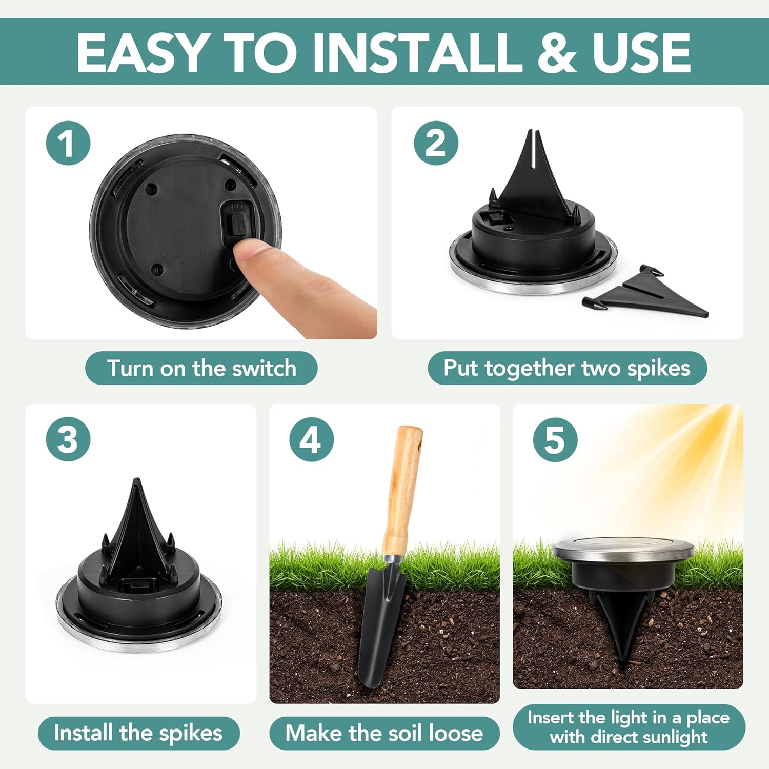 New outdoor solar 8-LED stainless steel ground light, courtyard lawn light, road and garden ground plug light, path light Specification drawing