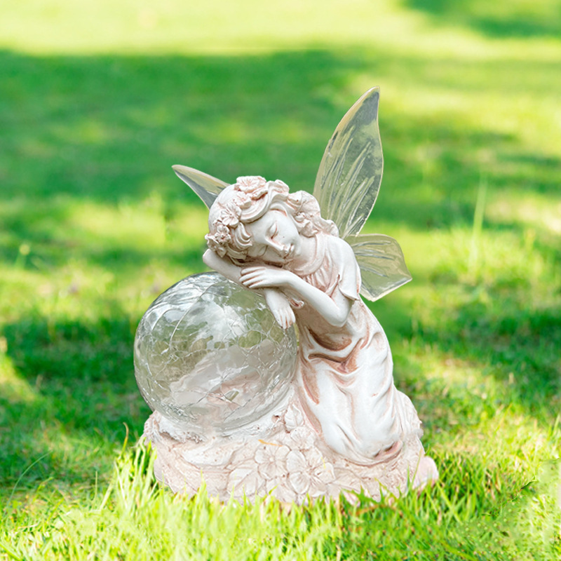 Cross-border best-selling solar outdoor lights, garden and courtyard solar lights, solar flower fairy resin lawn lights full figure