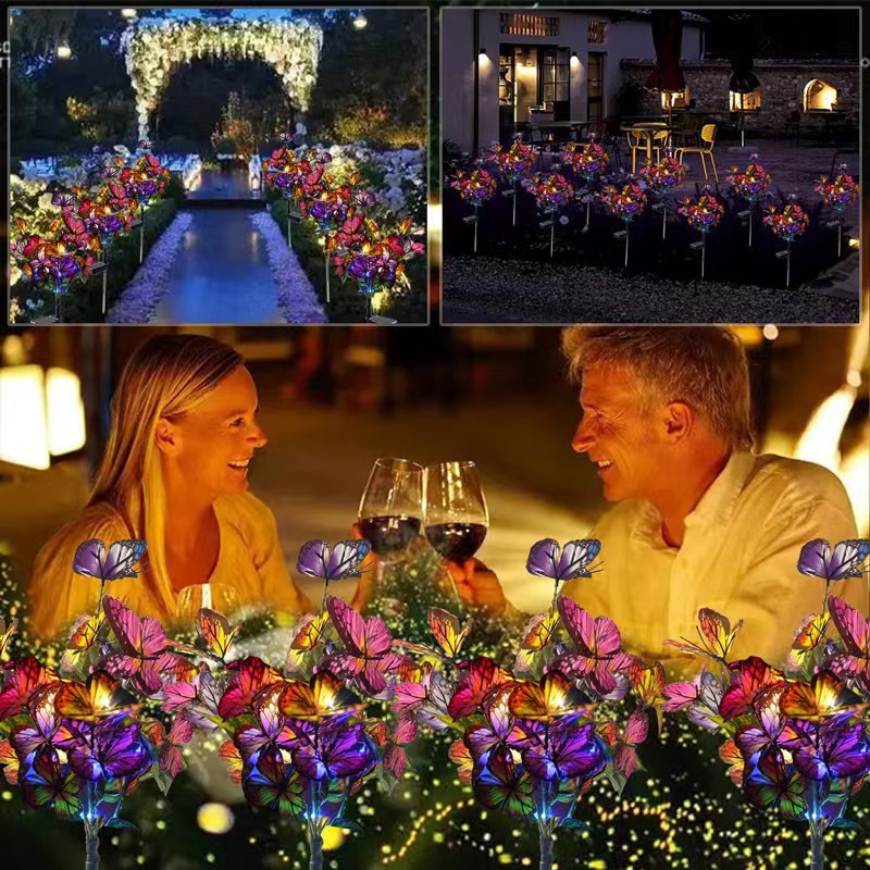 In-stock outdoor waterproof solar color LED butterfly flower tree ground insert light, festival decoration garden lawn light details Picture