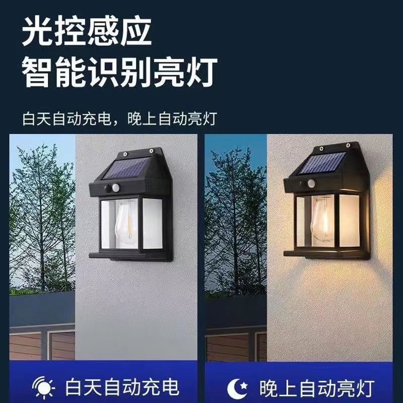 2024 Vintage solar wall lamps, outdoor lighting, tungsten filament lamps, sensor garden lamps, garden villa night lights wholesale Specification drawing
