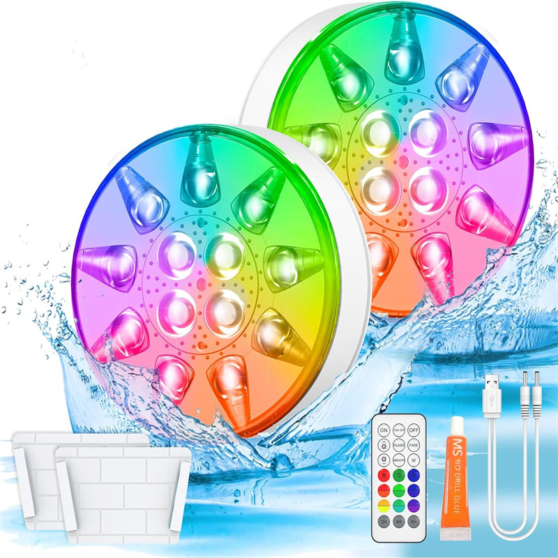 New led teardrop-shaped usb charging swimming pool light 13-lamp RGB 16-color timed RF remote control diving light underwater light Item Picture