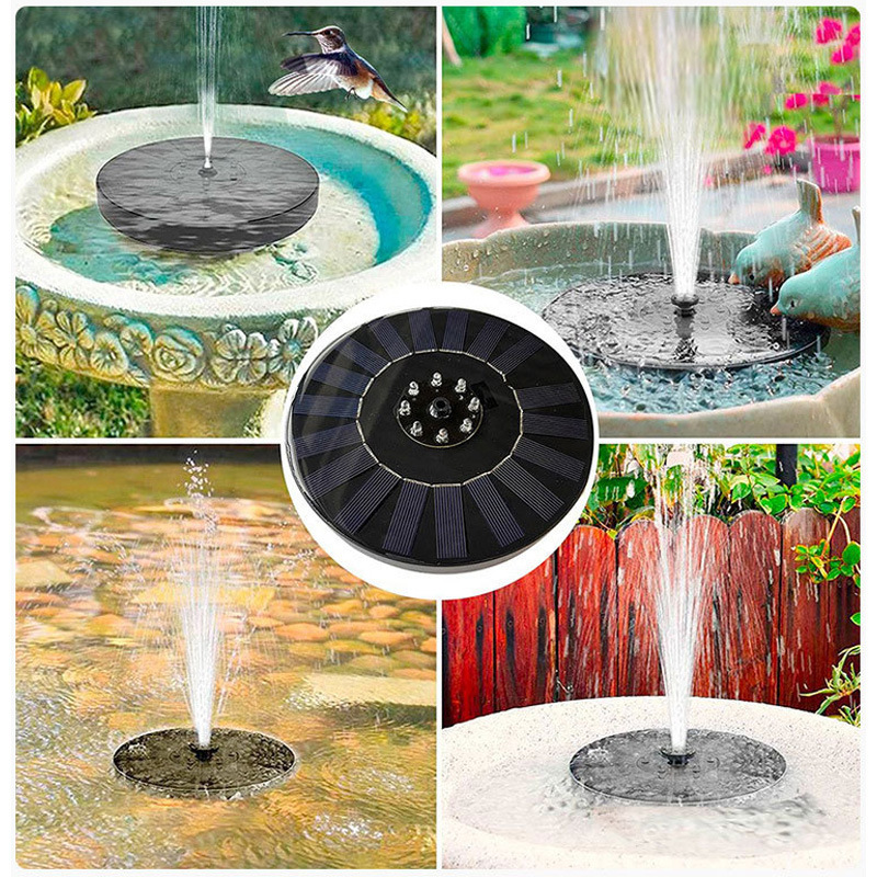 Solar energy fountain, outdoor water pool, floating seven-color lights, courtyard bird bath, decorative pump, garden water feature spray details Picture