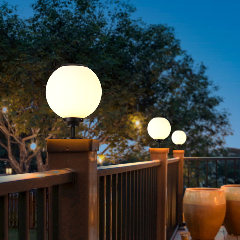 Solar column head lights, outdoor courtyard lights, wall waterproof column lights, villa gate round ball outdoor balcony lights Specification drawing