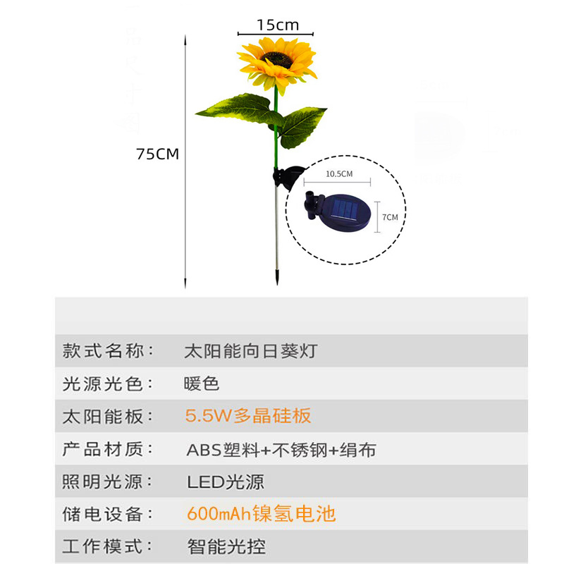Solar-powered sunflower lamps for outdoor courtyards, villas, balconies, gardens, simulated sunflowers for decoration, and lawn night lights Application Scenario