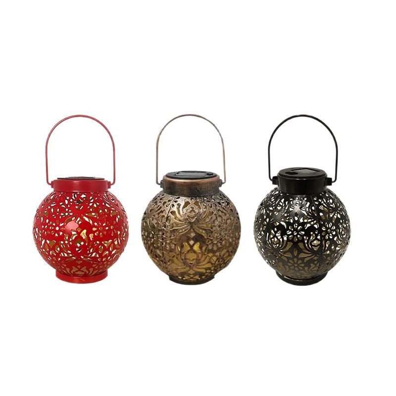 Ironwork solar garden lamp, ironwork hollowed-out round ball pumpkin lamp, outdoor garden Chinese-style landscape lamp, ironwork chandelier Item Picture