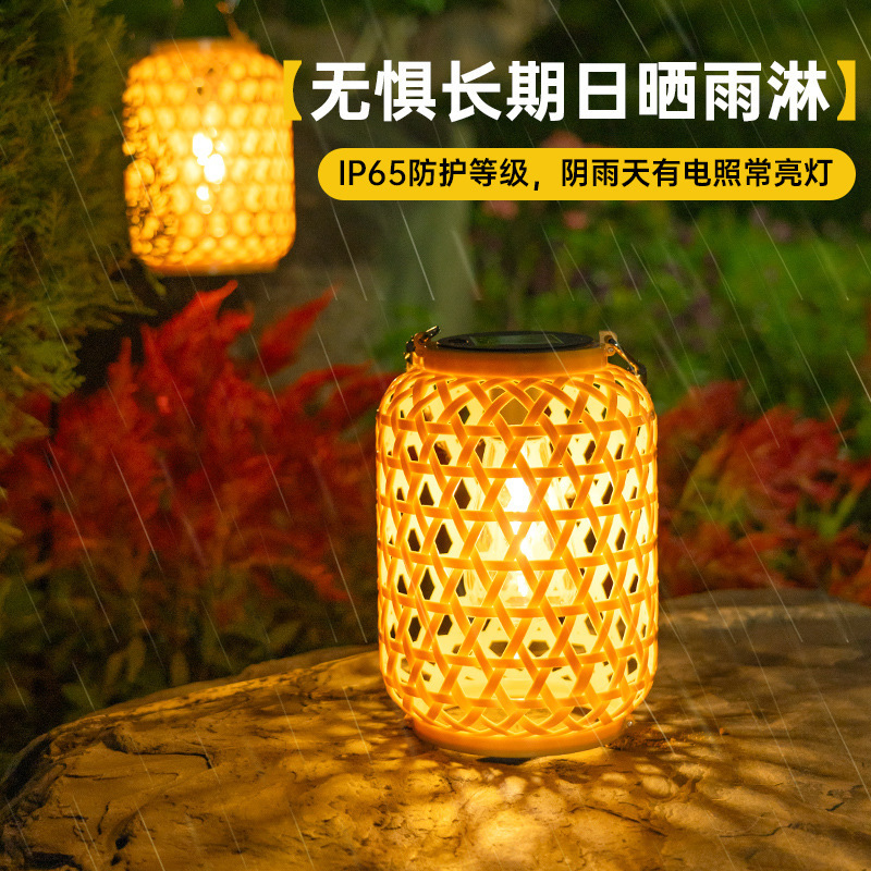 New retro solar portable hanging lamp, bambus-woven lantern, courtyard outdoor waterproof landscape lamp, Chinese-style homestay lamp Application Scenario