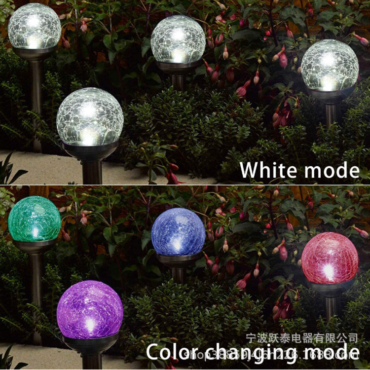 【 Factory Supply 】 White light, colored light, cracked glass ball lamp, solar ground plug lawn lamp, garden and courtyard decoration Specification drawing