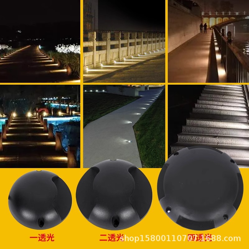 LED outdoor walkway lights, hole-free waterproof step lights, turtle-back staircase step lights, side-illuminated walkway buried lights details Picture