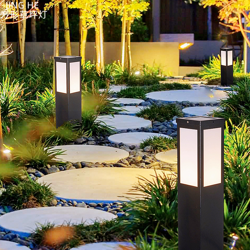 Solar-powered waterproof floor-standing square lawn lights, grass lamps, led garden, villa, road, courtyard and landscape lights, energy-saving full figure