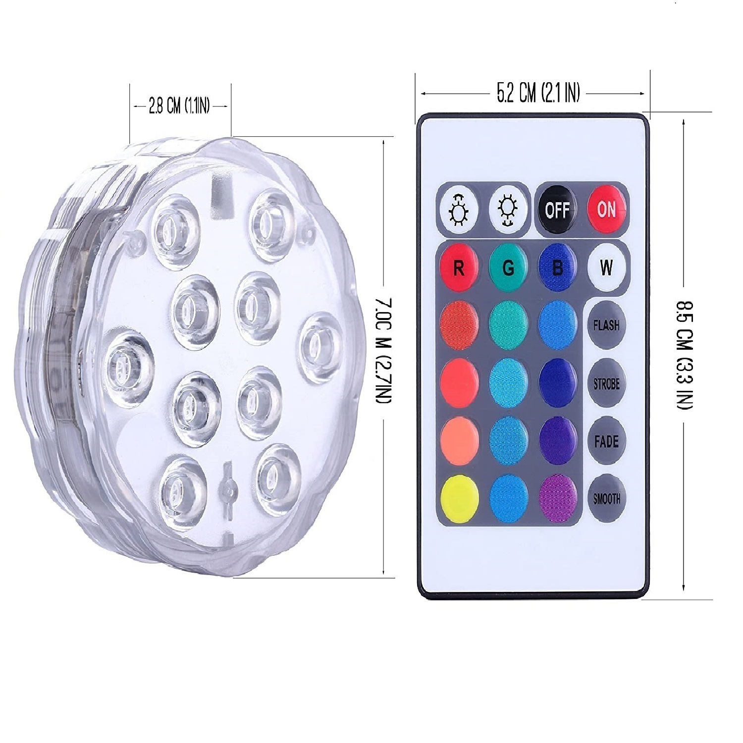 Swimming pool light LED 24-key remote control seven-color RGB diving light, fish tank light, landscape light, fountain light, underwater light Specification drawing