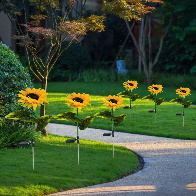 Solar lamps, LED lawn lamps, 3 sunflower lamps, courtyard decoration, garden outdoor waterproof ground insertion landscape lamps details Picture