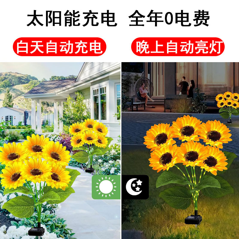 Solar-powered sunflower lanterns, outdoor lawn lights, courtyard decorative lights, waterproof landscape lights, and festive atmosphere insert lights Specification drawing
