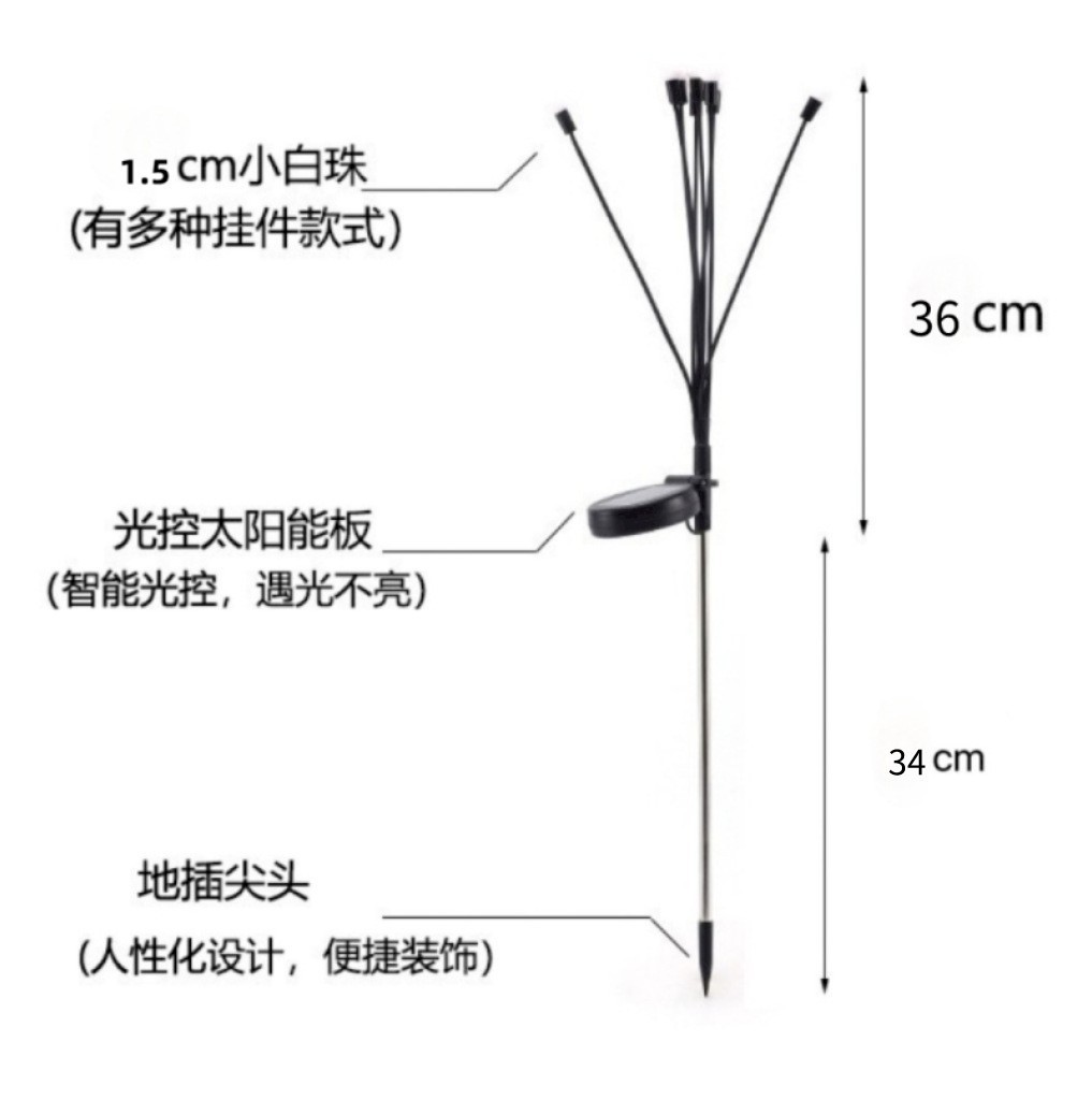 Cross-border LED solar firefly star lights, lawn lights, outdoor waterproof decorative lights, wind-swaying garden lights details Picture