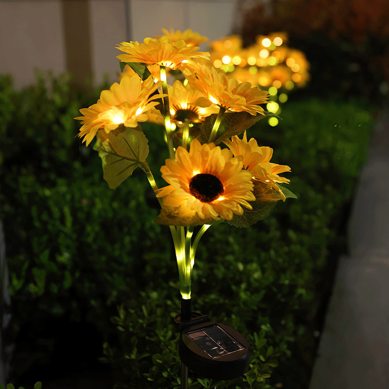 ✅2025 cross-border new product solar 6-head sunflower lamp simulation lawn courtyard garden landscape atmosphere light details Picture