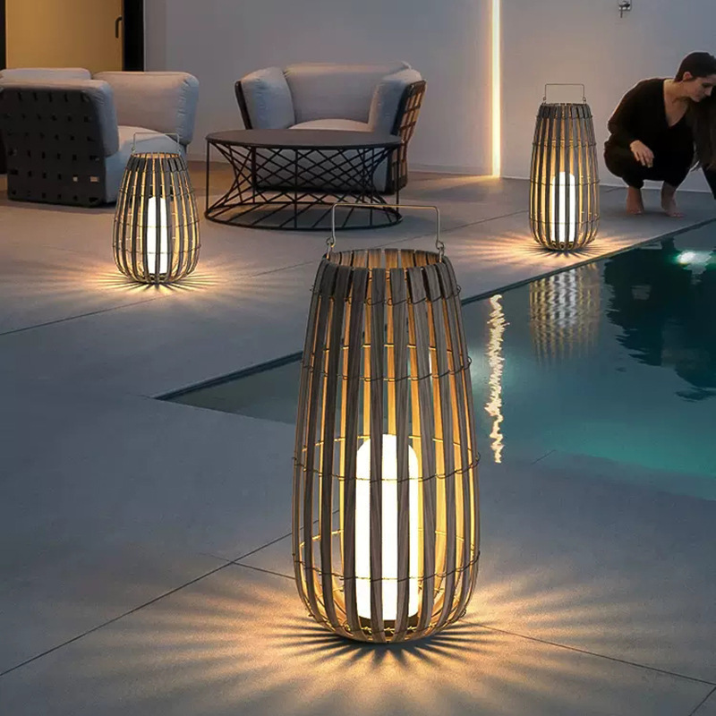 Solar-powered rattan lawn light, portable lantern, floor-standing courtyard decorative light, portable villa garden waterproof atmosphere light full figure