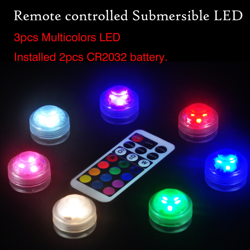 Waterproof luminous round candle lamp, LED small replaceable battery remote control seven-color diving light full figure