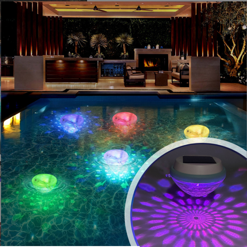 Solar water float lights, LED seven-color floating lights, swimming pool lights, diving lights, aquarium lights, courtyard decorative lights, ambient lights full figure